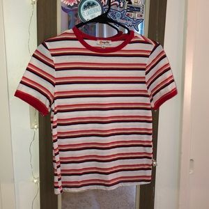 multicolored red & white striped t-shirt